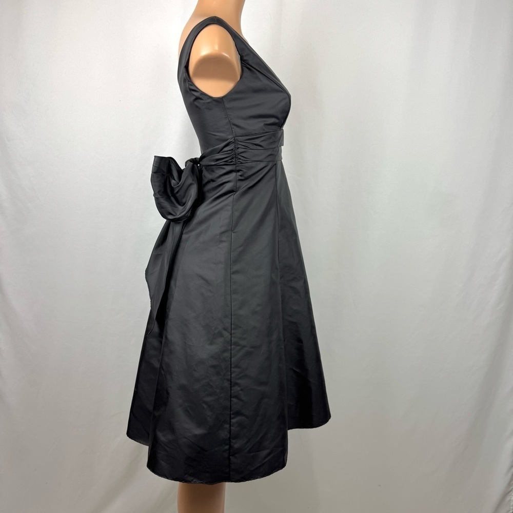 David's Bridal Sz 2 Black Bridesmaid Formal Dress For & Flare W/ Bow Sash V-Neck - Picture 3 of 12